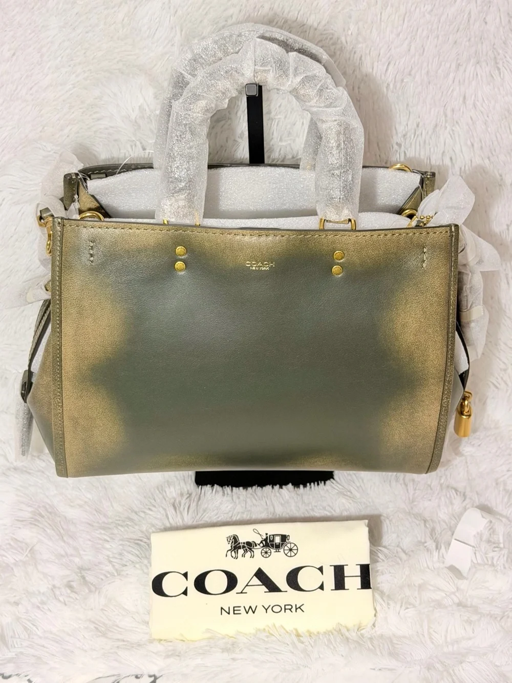 Coach Loved Leather Rogue 31 Bag Brass/Green Rub-off Soft Full Grain leather NWT